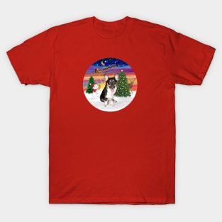 Santa's Sunset Take Off with a Tri Colored Welsh Corgi Puppy T-Shirt